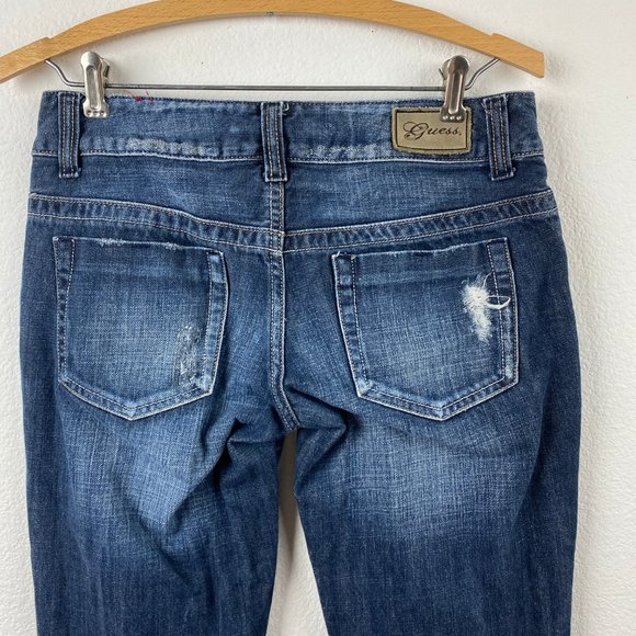 Guess Jeans Womens 27 x 32  Boot Cut Low Rise Med Wash Cotton Hipster Streetwear - Picture 7 of 10